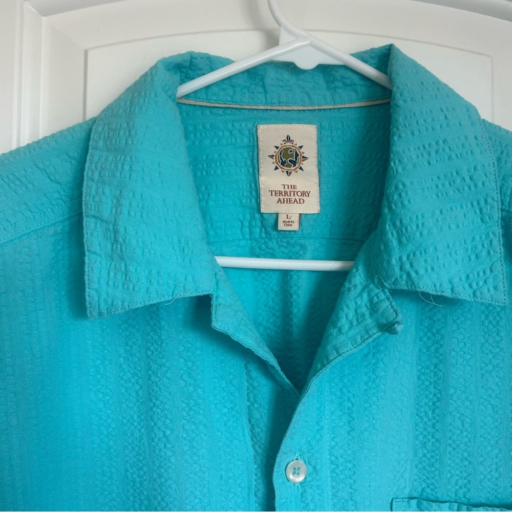 The Territory Ahead Men’s Light Cotton Summer Button Down Shirt Aqua - Size L - Picture 2 of 7